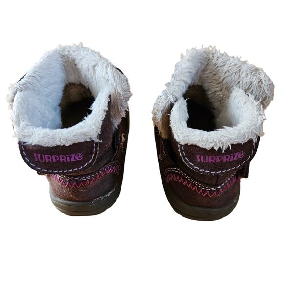 Stride Rite Surprize Arliss Girl's Faux Fur Lined Shoes Brown Pink Baby Size 3 - Picture 4 of 9